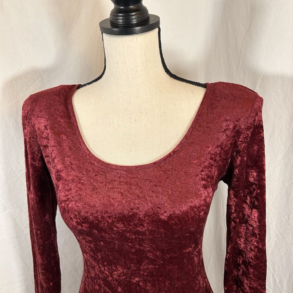 Vintage All That Jazz Crushed Velvet Bodycon Mini Dress 80s 90s Size S Burgundy - Picture 10 of 12